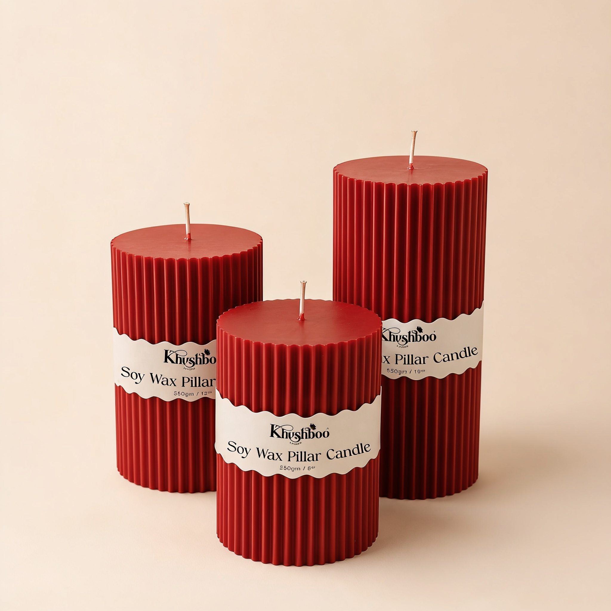 Ribbed Pillar Candle Set of 3