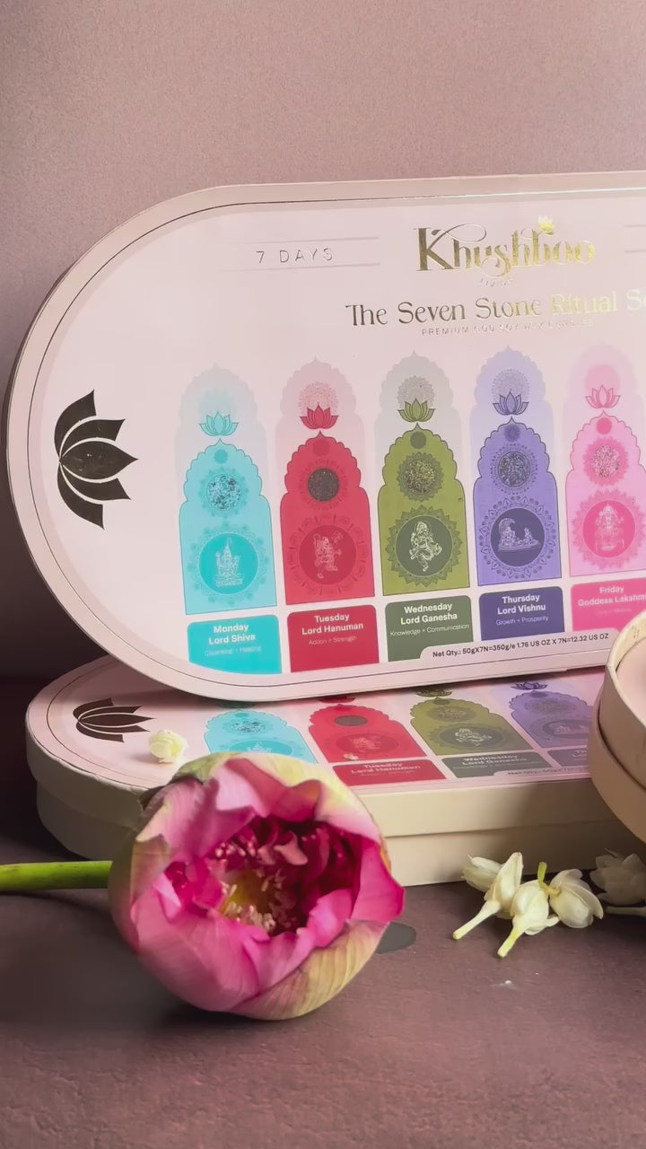 The 7 Hindu God Scented Candle Ritual Set | Luxury Gift Set with Real Gemstone Crystals