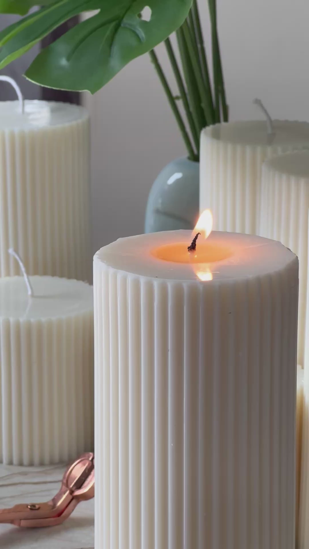 Ribbed Pillar Candle Set of 3