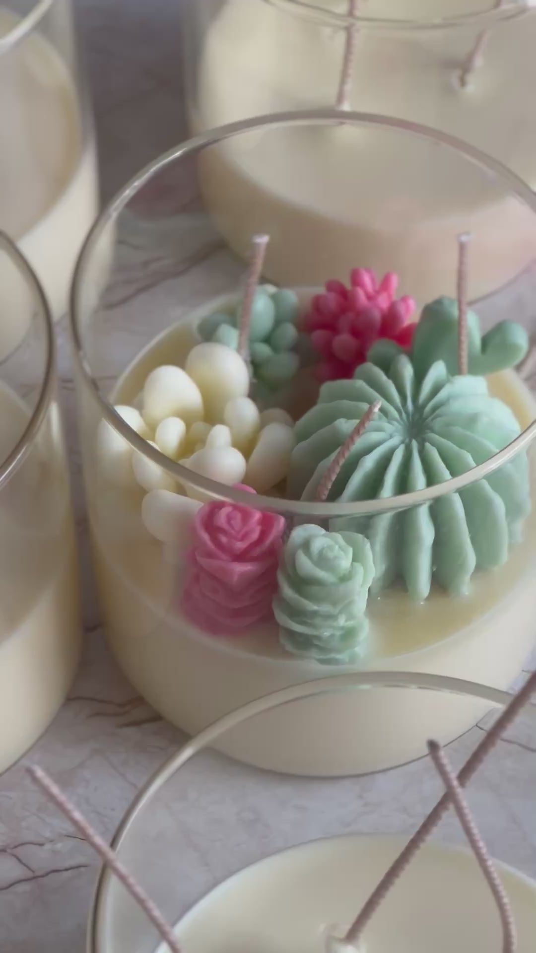 Succulent Glass Candle Jar with Wooden Lid