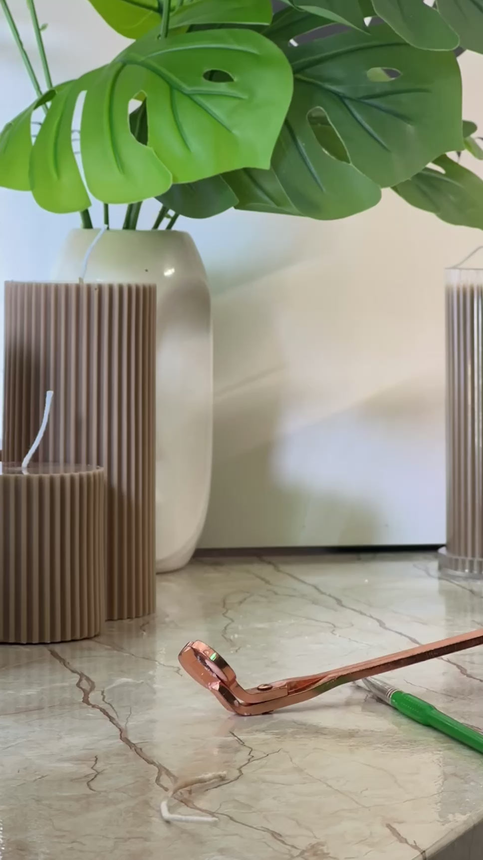 Ribbed Pillar Candle Set of 3