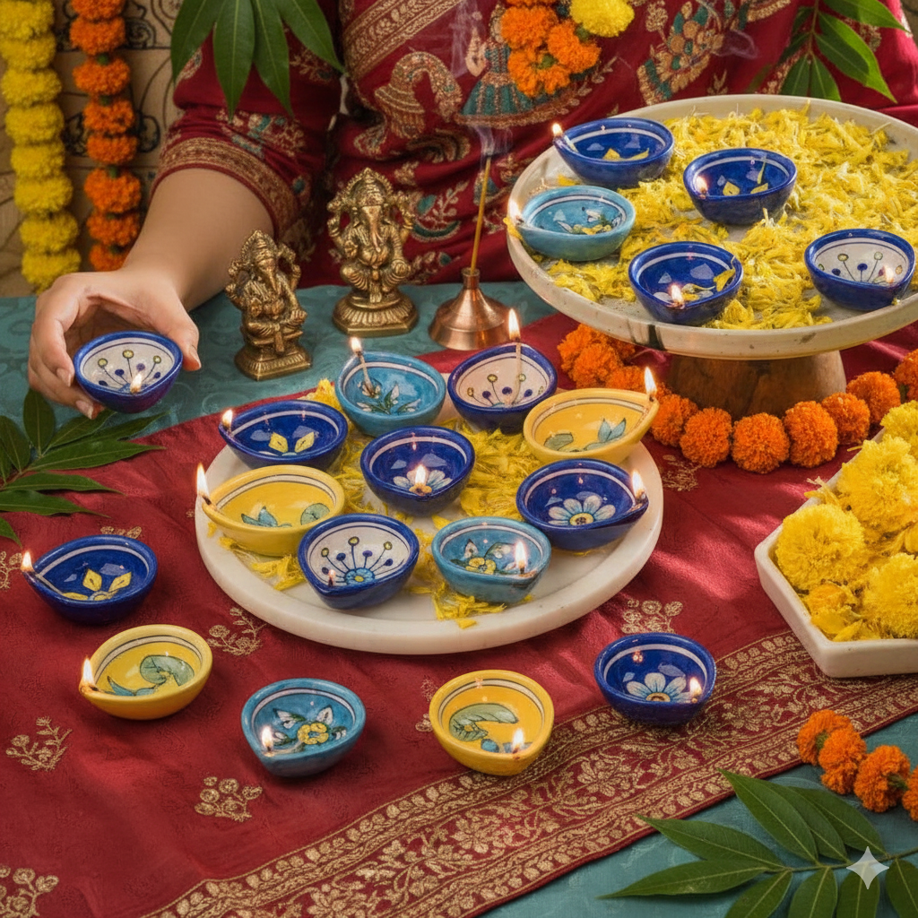 Prakasham Set of 4 Gel Wax Colourful Diya Candles – Indian Style Decorative Scented Candles  – Khushboo Living